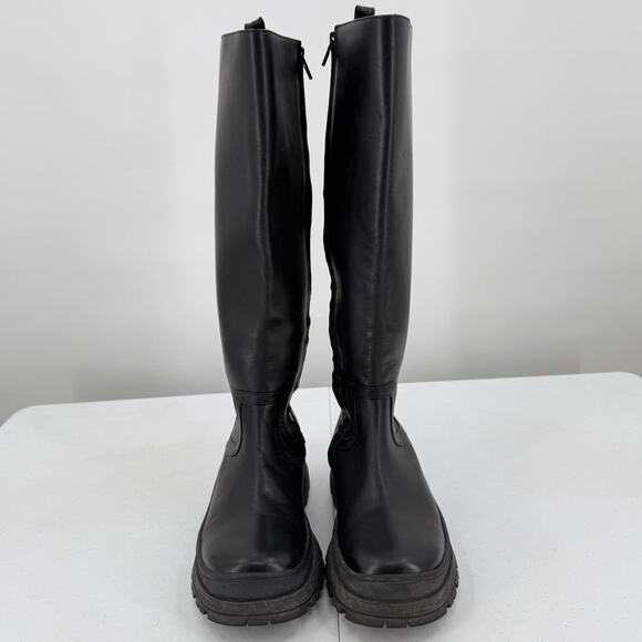 Staud Bow Leather Black Tall Platform Boots Women's Size 36.5 - Picture 3 of 12